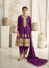 Lovely Silk Salwar Suit in Purple Color